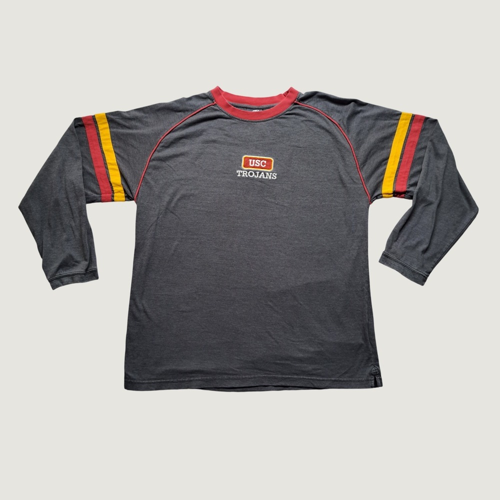 Active USC Trojans Shirt Men Large Gray Excellent Raglan Long Sleeve Stripes